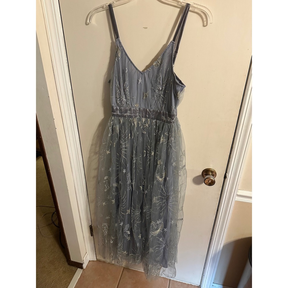 Stardust by The Oblong Box Shop Celestial Tulle Midi Dress Blue Silver Star Smal - Picture 1 of 13
